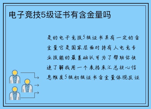 电子竞技5级证书有含金量吗